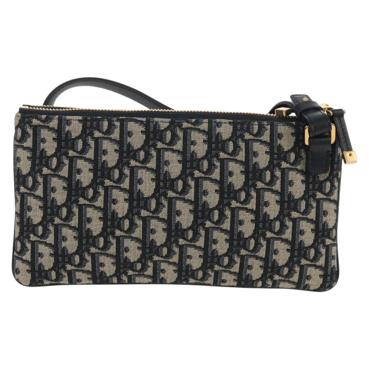 Christian Dior Trotter Canvas Shoulder Bag Navy Silver Auth 152453SM