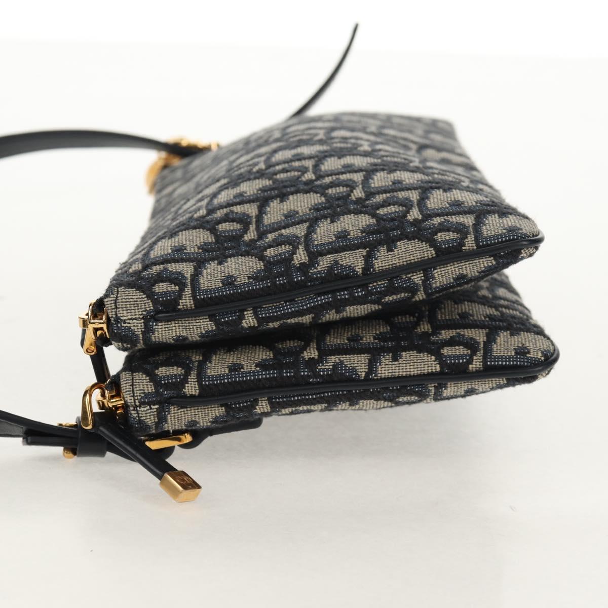 Christian Dior Trotter Canvas Shoulder Bag Navy Silver Auth 152453SM