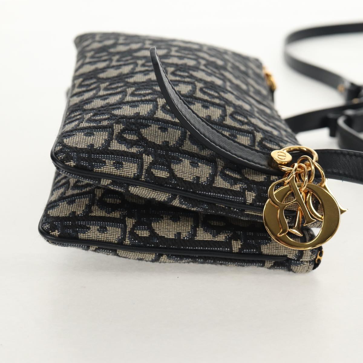 Christian Dior Trotter Canvas Shoulder Bag Navy Silver Auth 152453SM