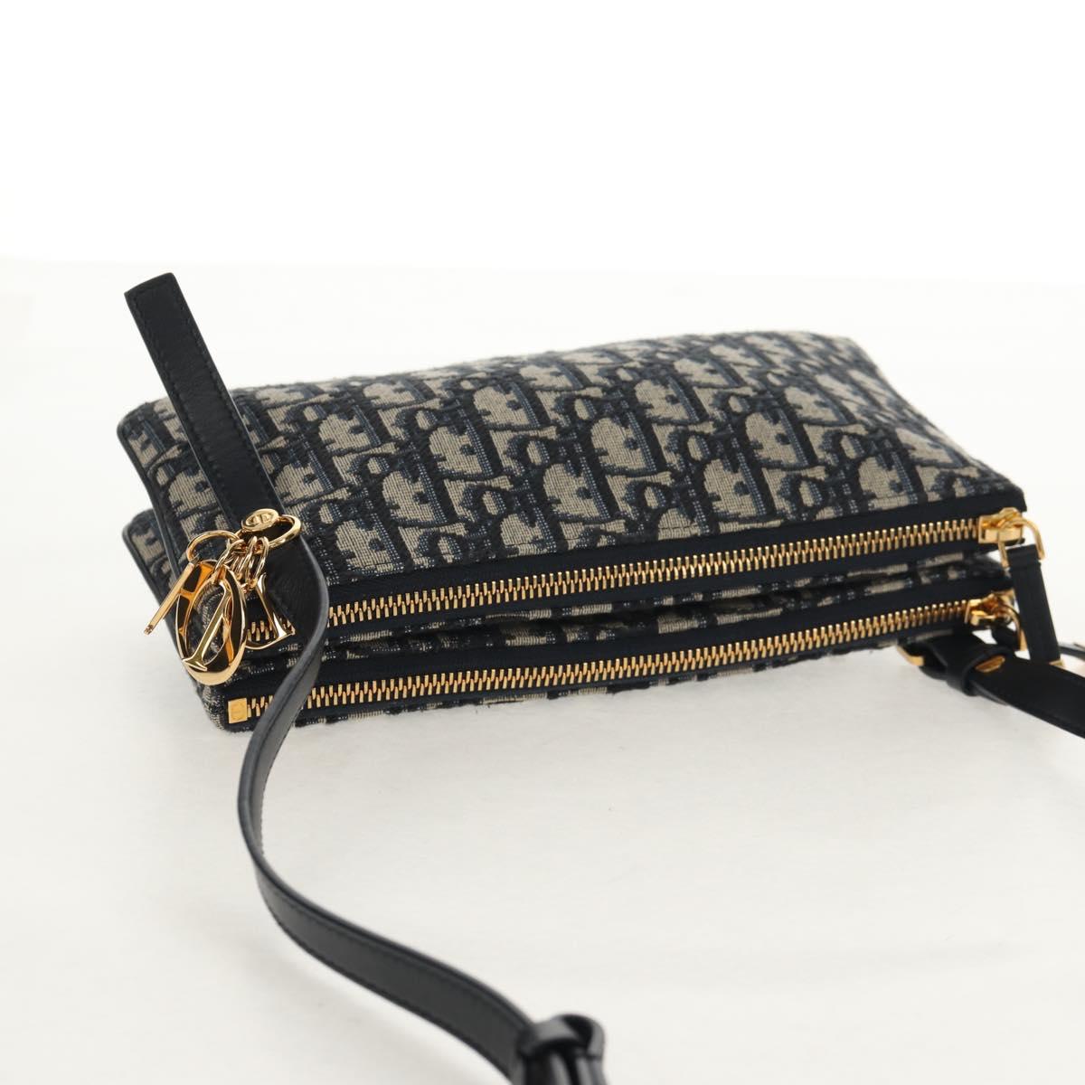 Christian Dior Trotter Canvas Shoulder Bag Navy Silver Auth 152453SM