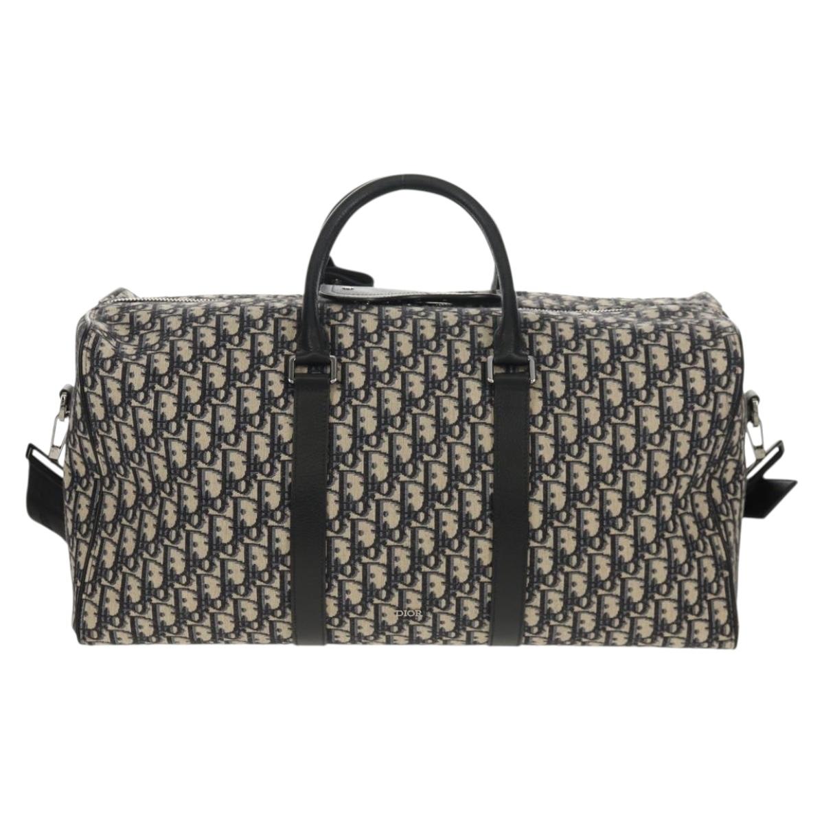 Christian Dior Trotter Canvas Jacquard Lango 50 Bag Navy Silver Auth 152454SM