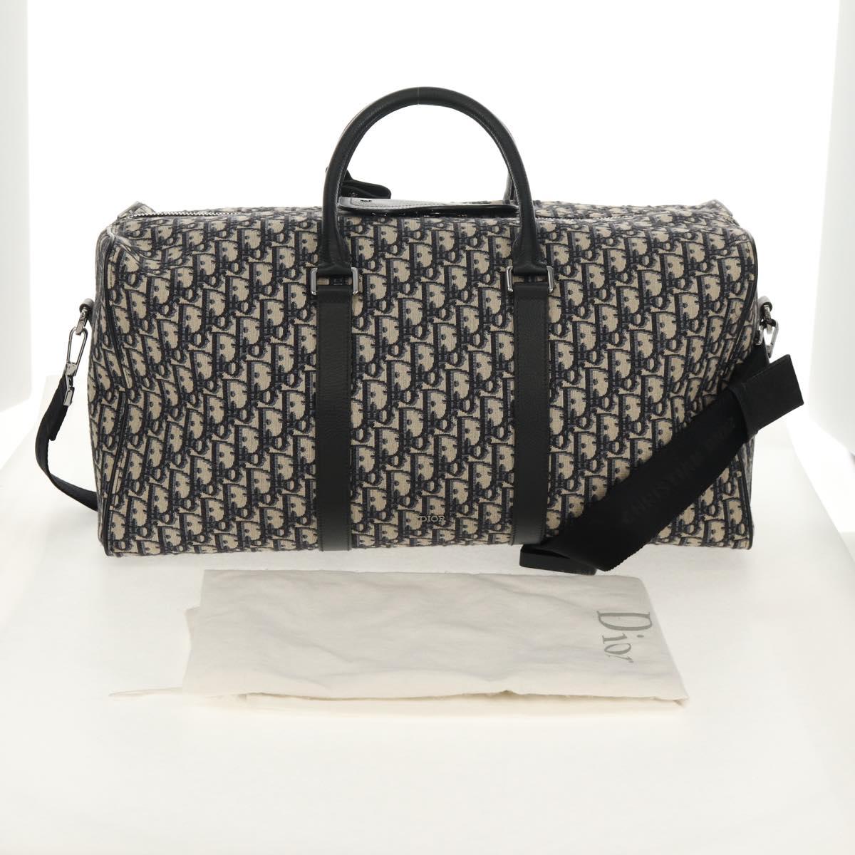 Christian Dior Trotter Canvas Jacquard Lango 50 Bag Navy Silver Auth 152454SM