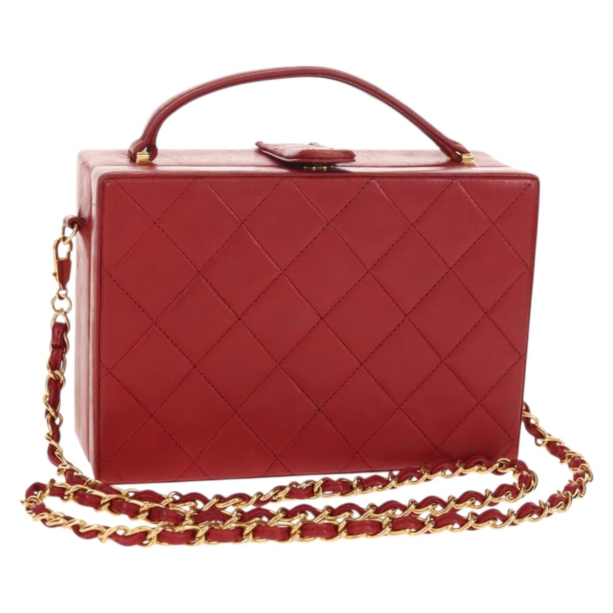 CHANEL Matelasse Chain Shoulder Bag Leather Red Gold CC Auth 152456V