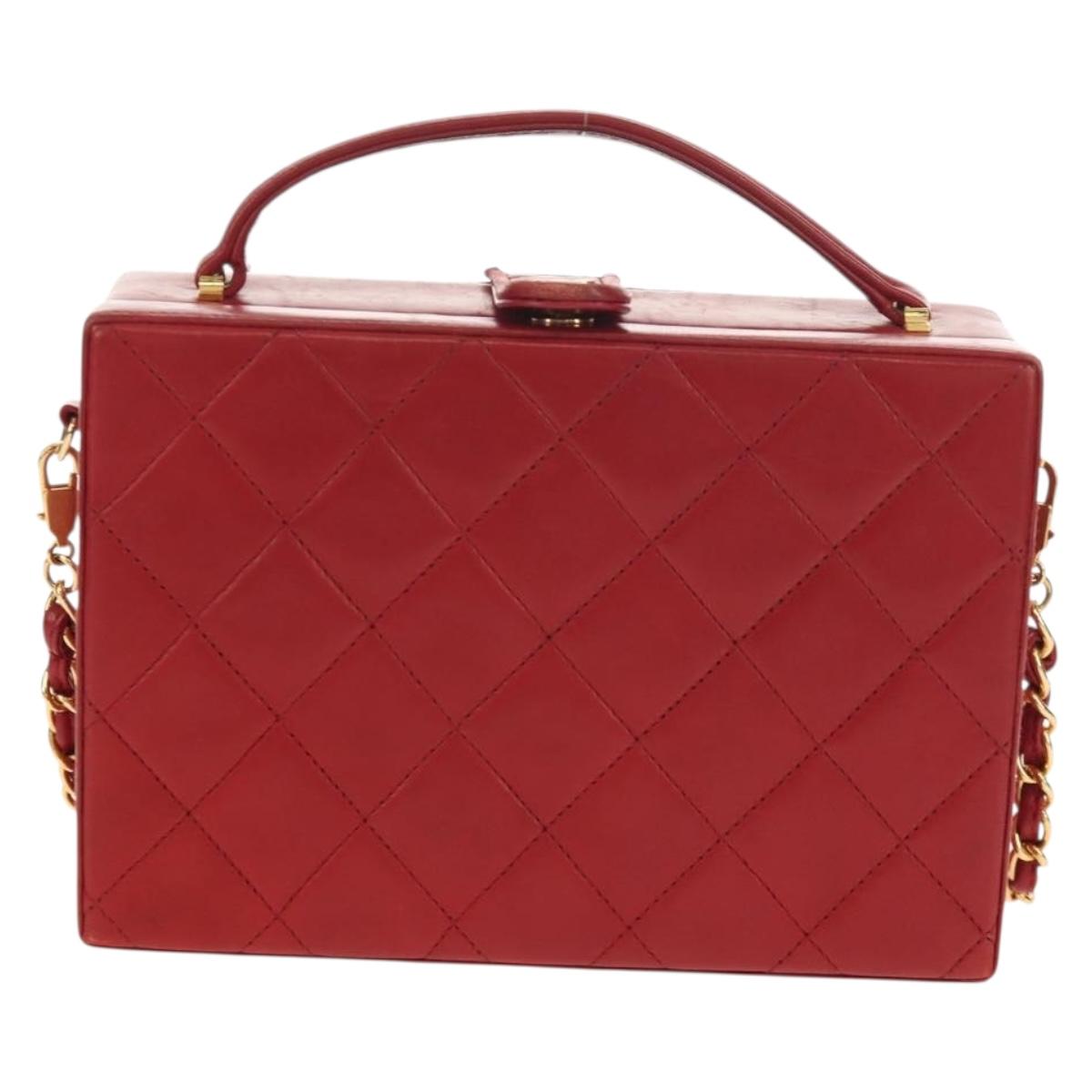 CHANEL Matelasse Chain Shoulder Bag Leather Red Gold CC Auth 152456V