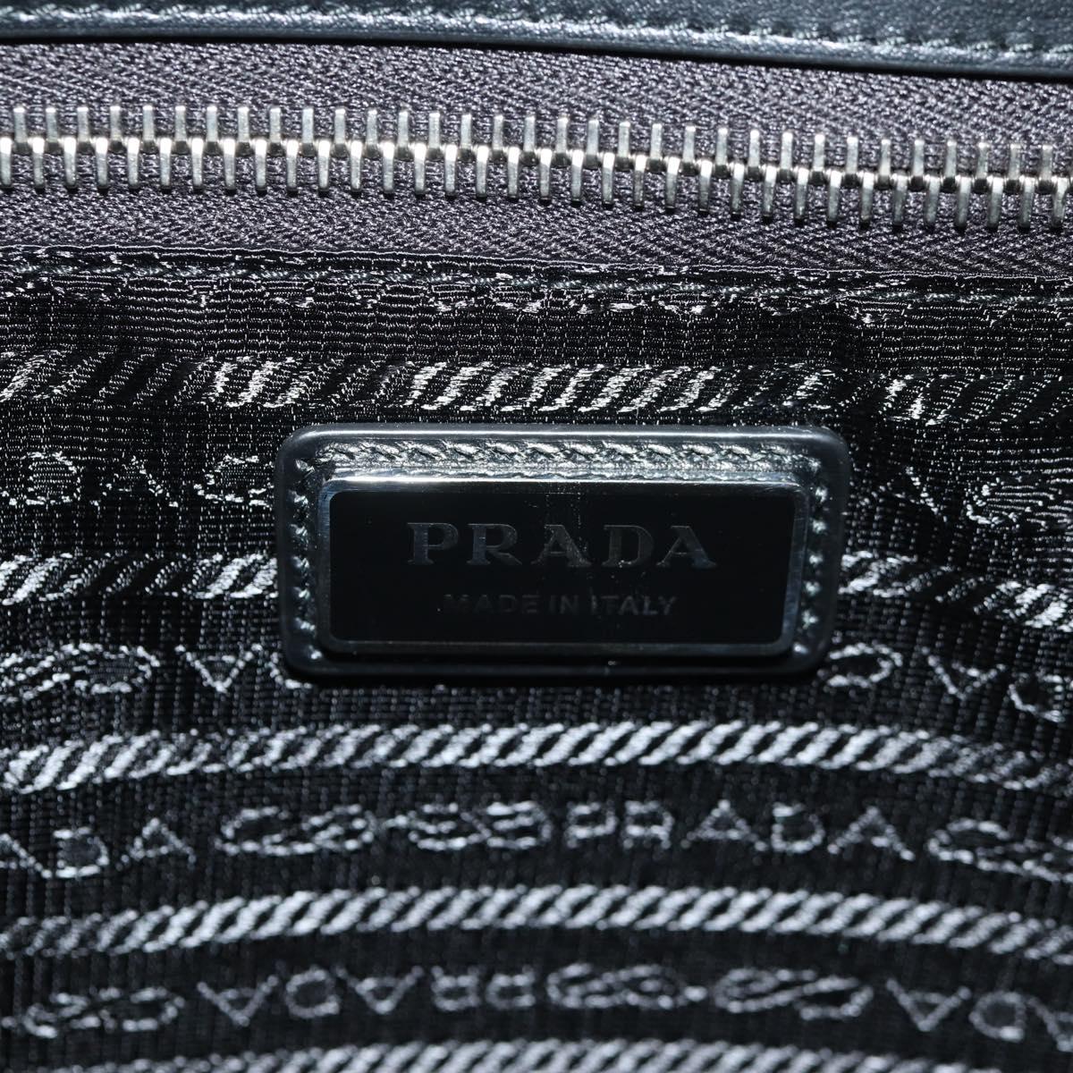PRADA Hand Bag Metallic leather Silver Auth 152470M