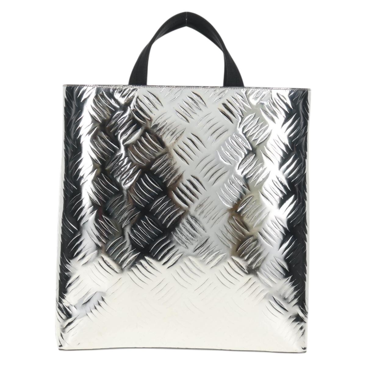 PRADA Hand Bag Metallic leather Silver Auth 152470M