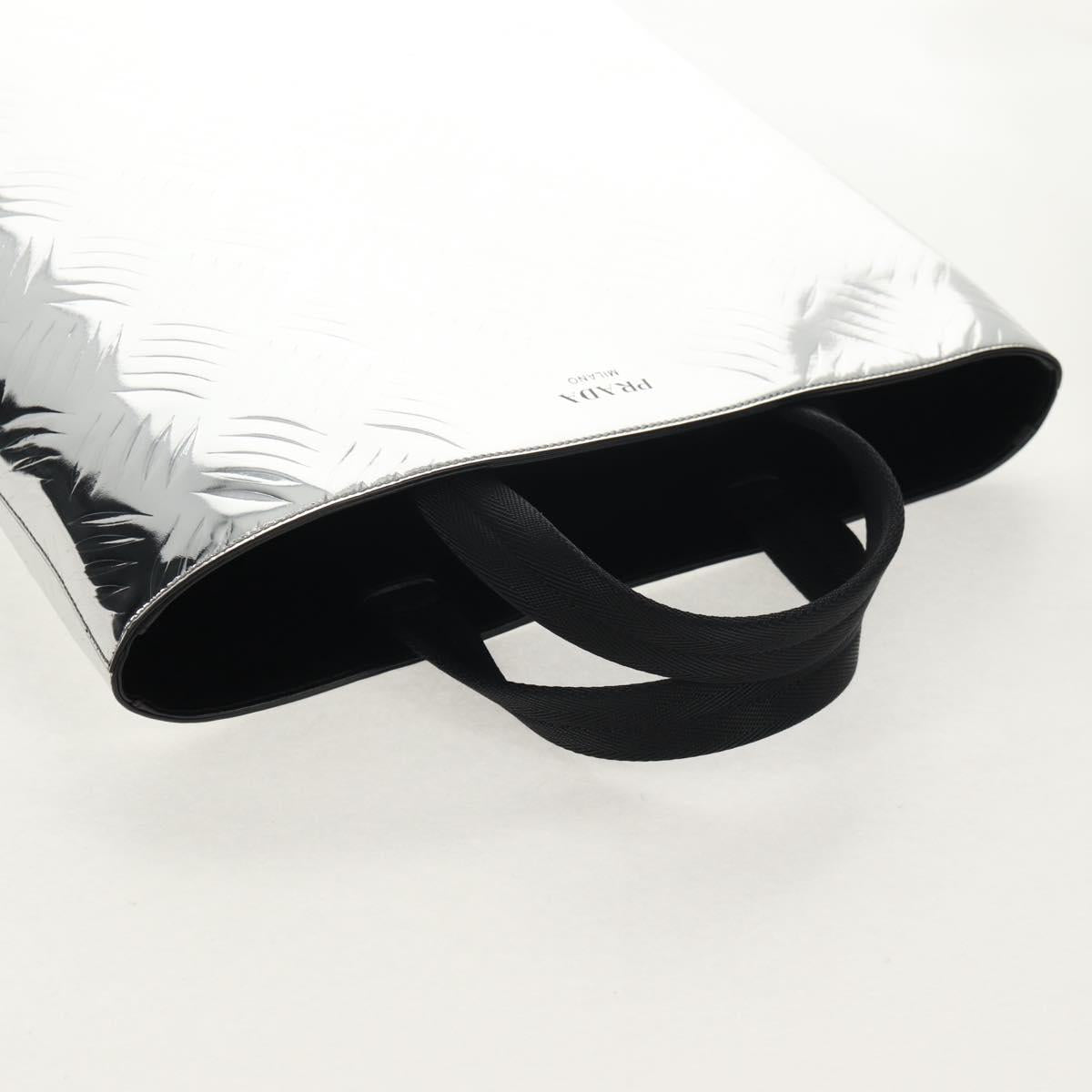 PRADA Hand Bag Metallic leather Silver Auth 152470M