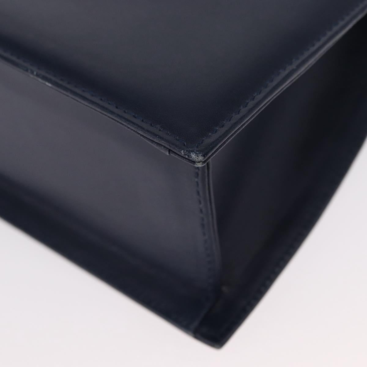 GIVENCHY Hand Bag Leather 2way Navy Gold Auth 152500