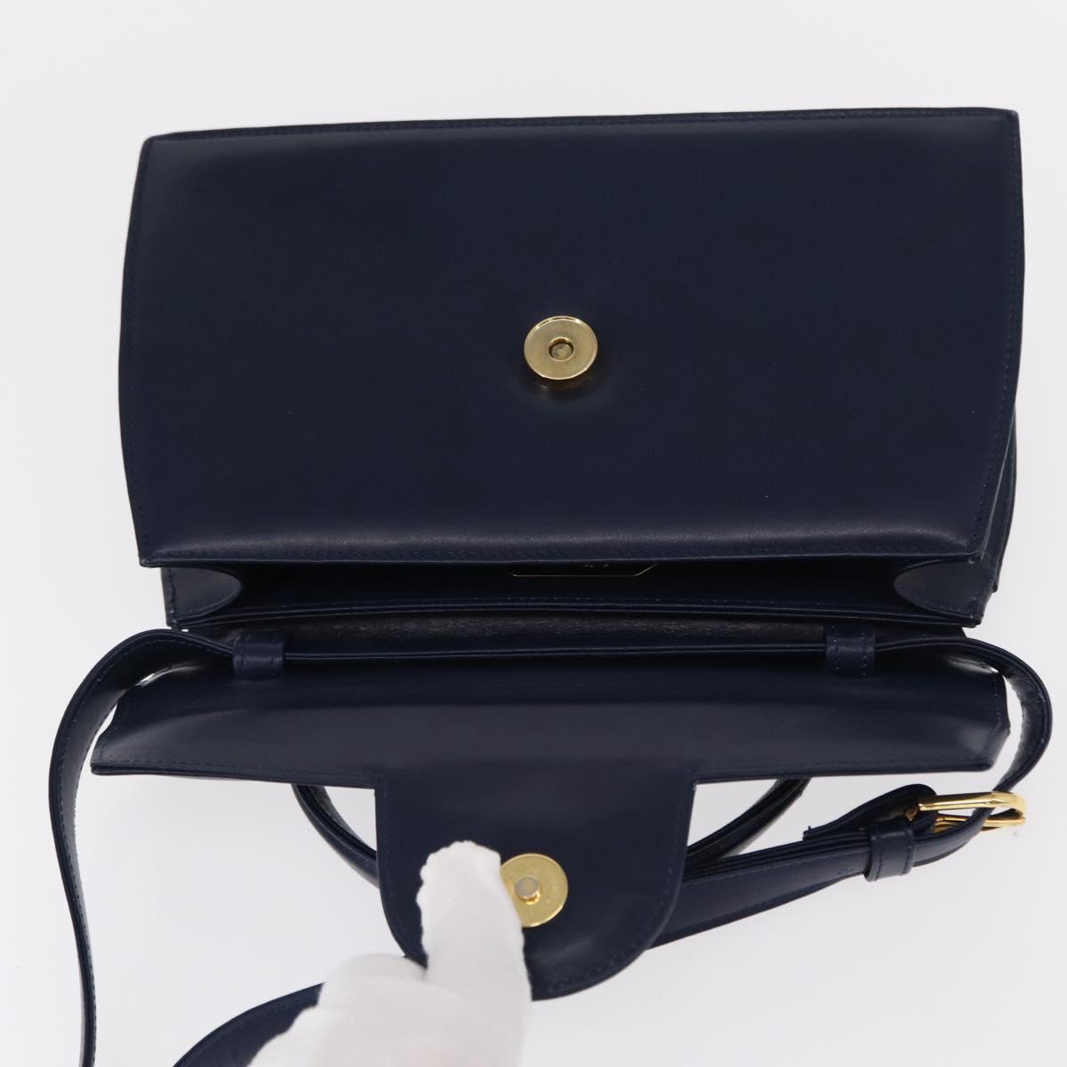 GIVENCHY Hand Bag Leather 2way Navy Gold Auth 152500