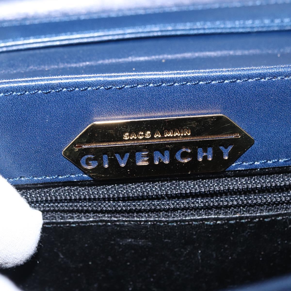 GIVENCHY Hand Bag Leather 2way Navy Gold Auth 152500