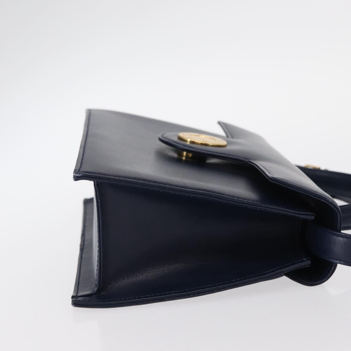 GIVENCHY Hand Bag Leather 2way Navy Gold Auth 152500