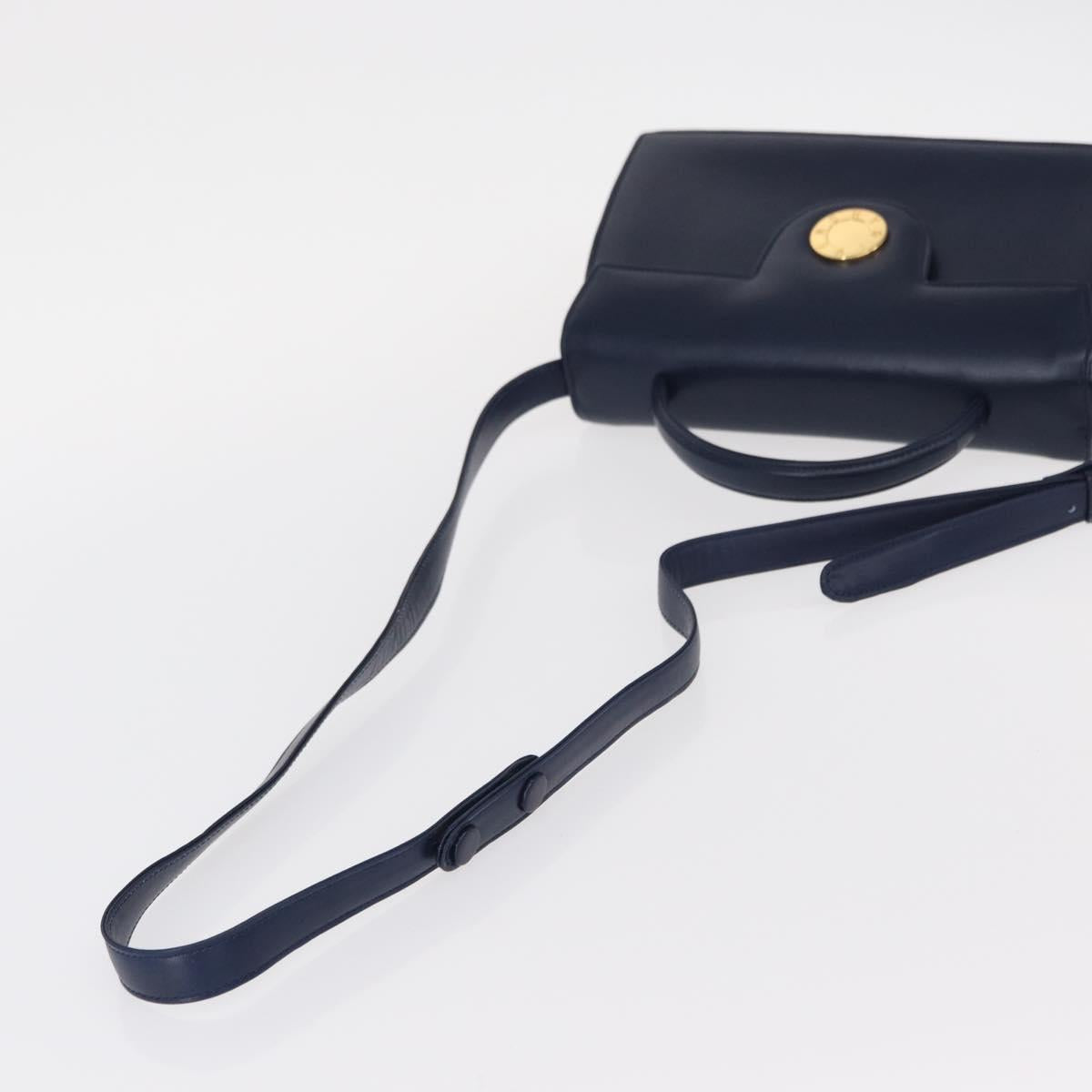 GIVENCHY Hand Bag Leather 2way Navy Gold Auth 152500