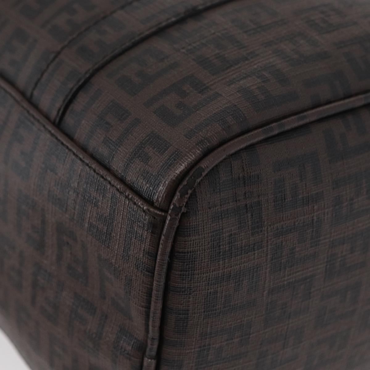 FENDI Zucchino Canvas Boston Bag PVC Dark Brown Gold Auth 152507