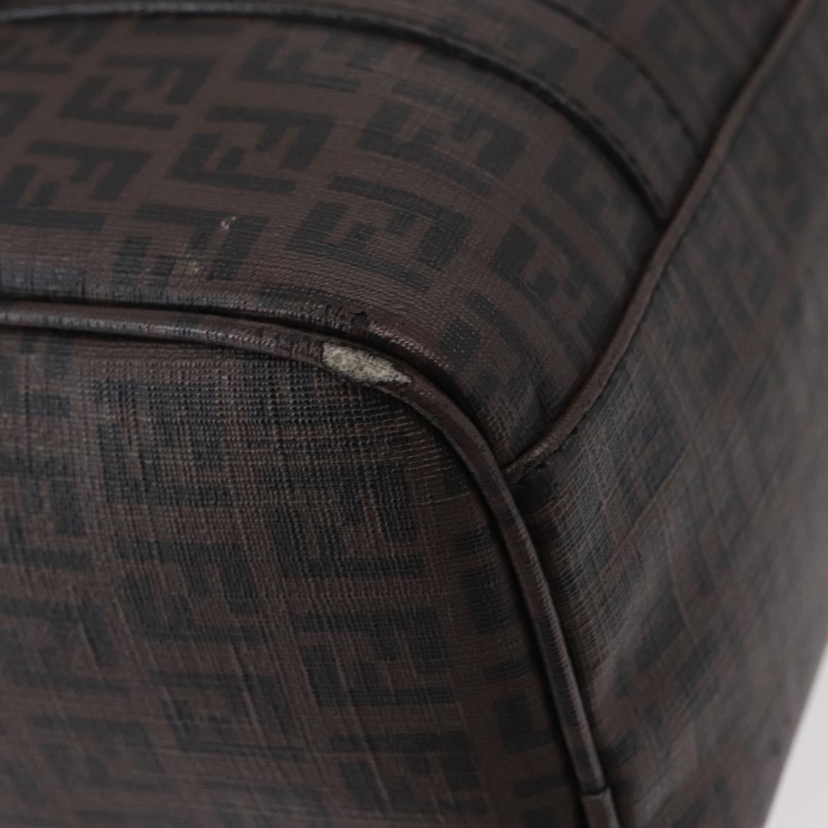 FENDI Zucchino Canvas Boston Bag PVC Dark Brown Gold Auth 152507