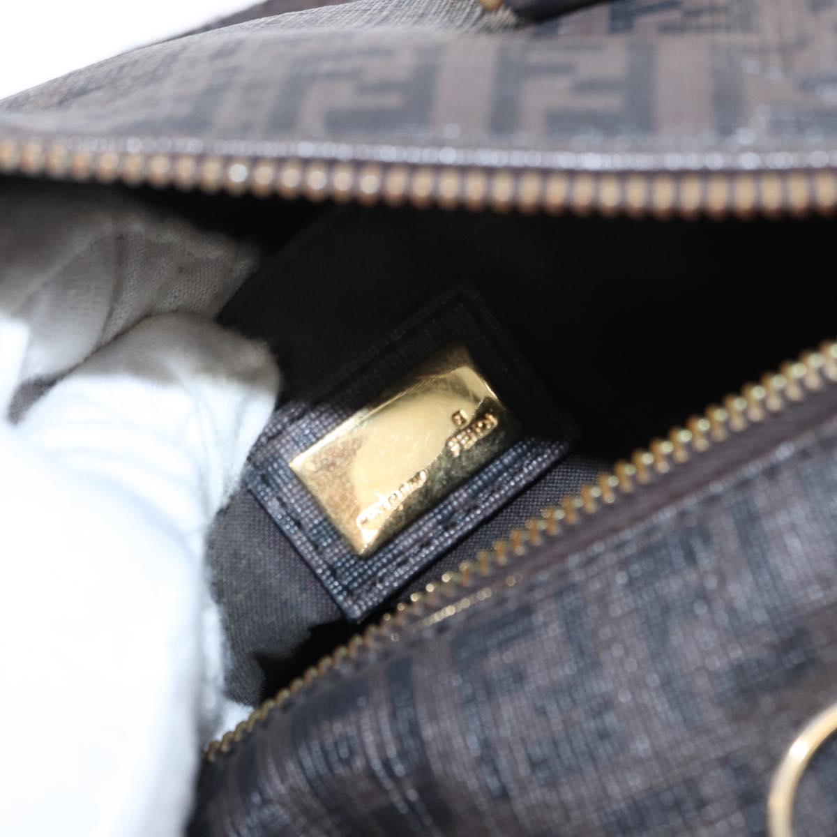 FENDI Zucchino Canvas Boston Bag PVC Dark Brown Gold Auth 152507