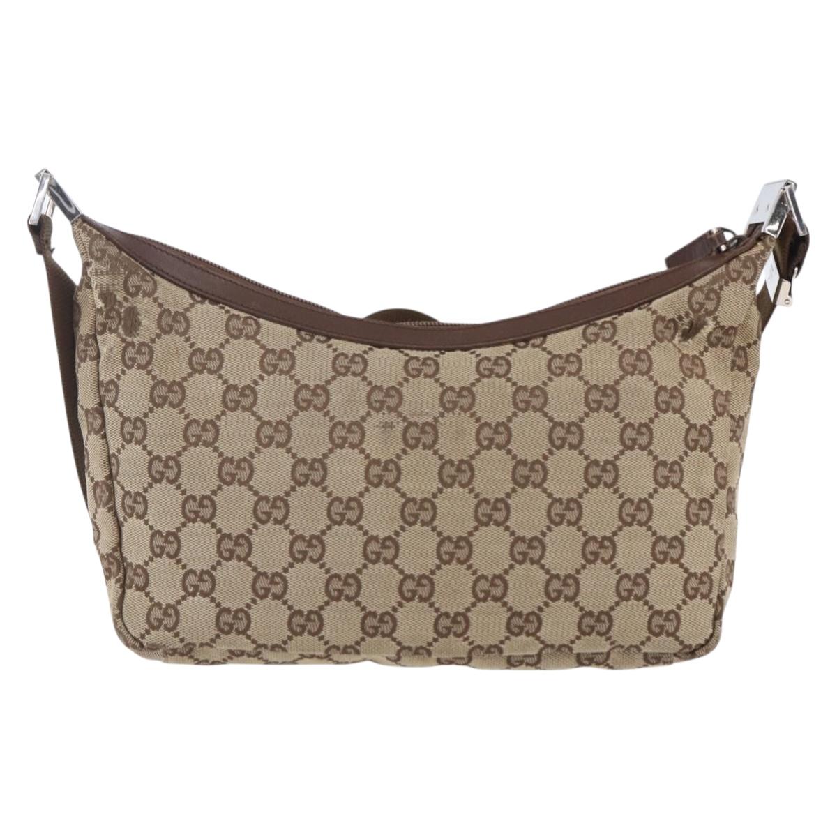 GUCCI GG Canvas Shoulder Bag Brown Silver 019 0433 Auth 152559