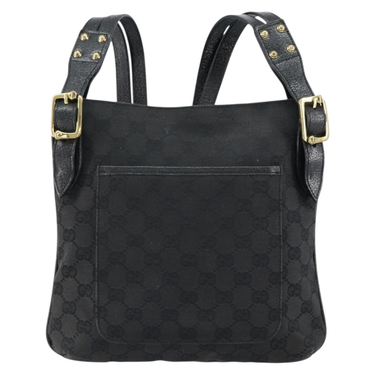 GUCCI GG Canvas Shoulder Bag Black Gold 115514 Auth 152563