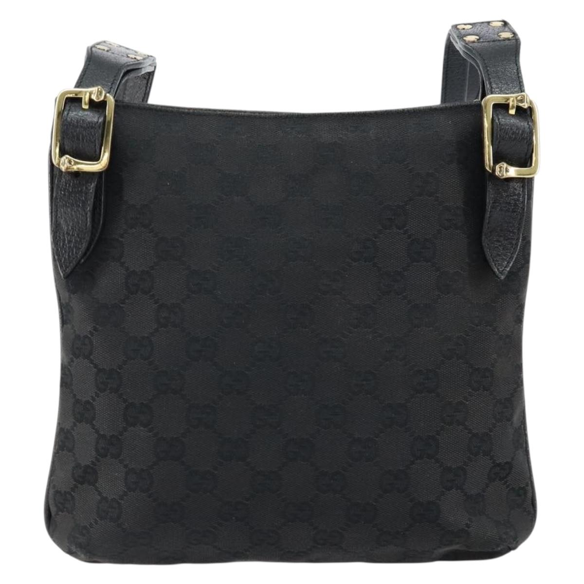 GUCCI GG Canvas Shoulder Bag Black Gold 115514 Auth 152563