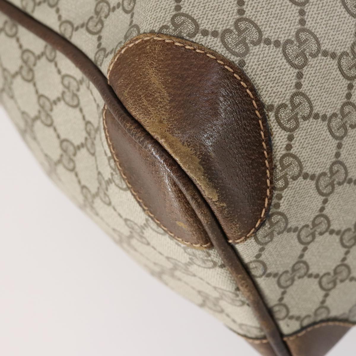 GUCCI GG Supreme Web Sherry Line Boston Bag PVC Beige Gold Auth 152565