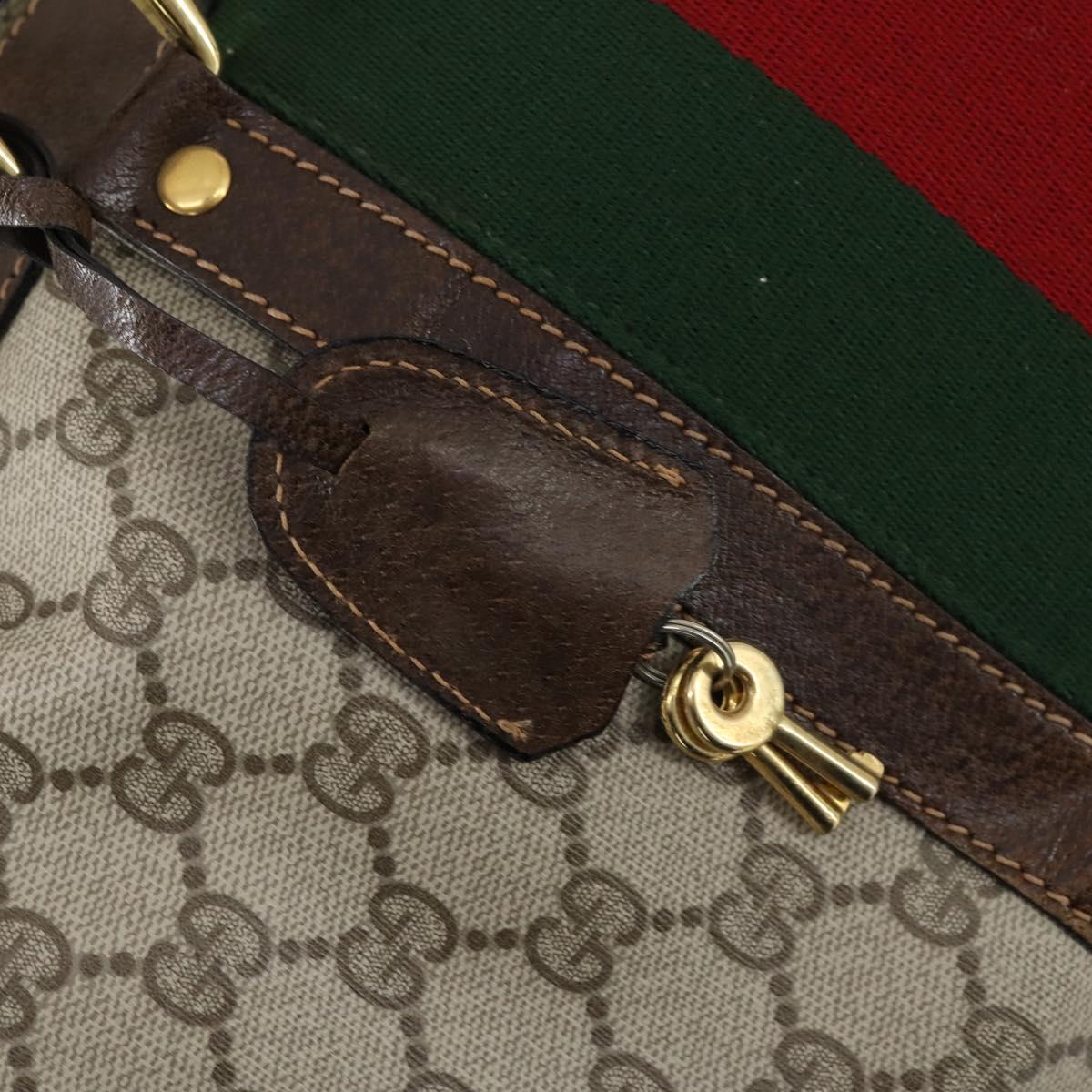 GUCCI GG Supreme Web Sherry Line Boston Bag PVC Beige Gold Auth 152565