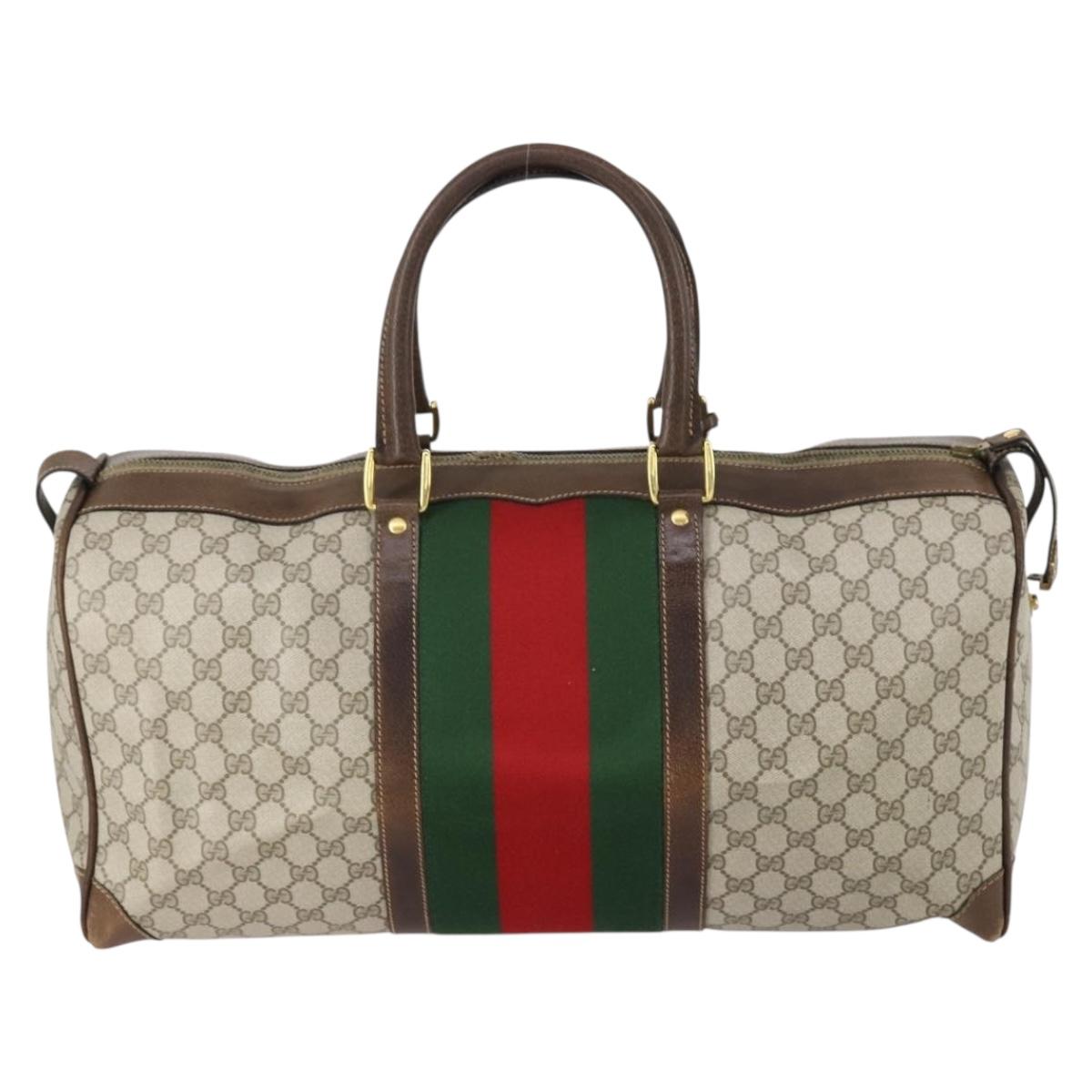 GUCCI GG Supreme Web Sherry Line Boston Bag PVC Beige Gold Auth 152565