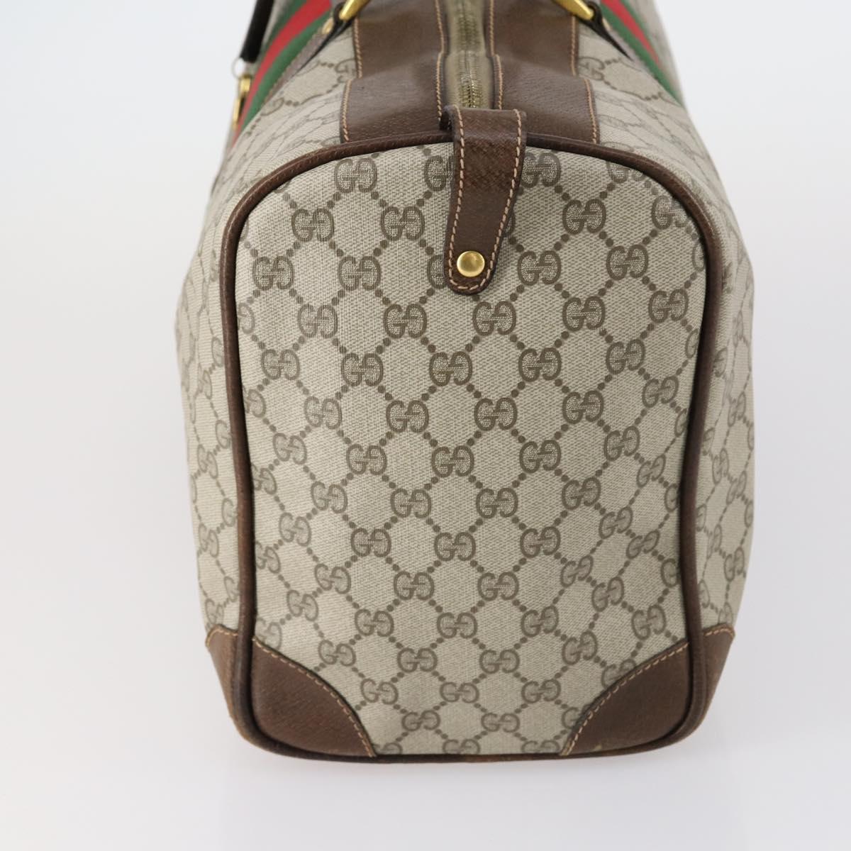 GUCCI GG Supreme Web Sherry Line Boston Bag PVC Beige Gold Auth 152565