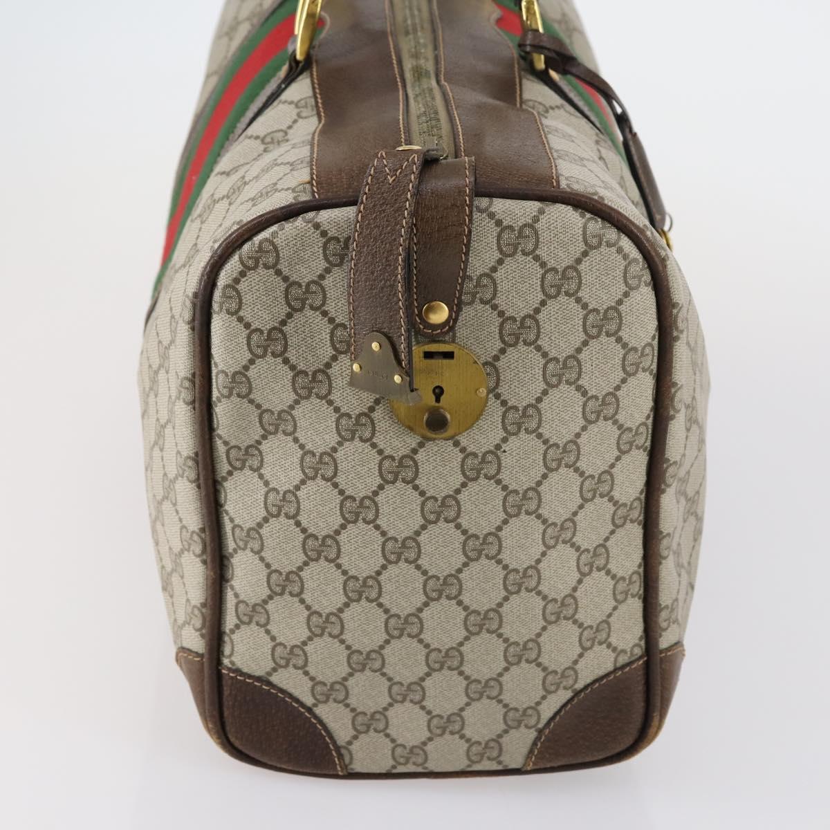 GUCCI GG Supreme Web Sherry Line Boston Bag PVC Beige Gold Auth 152565