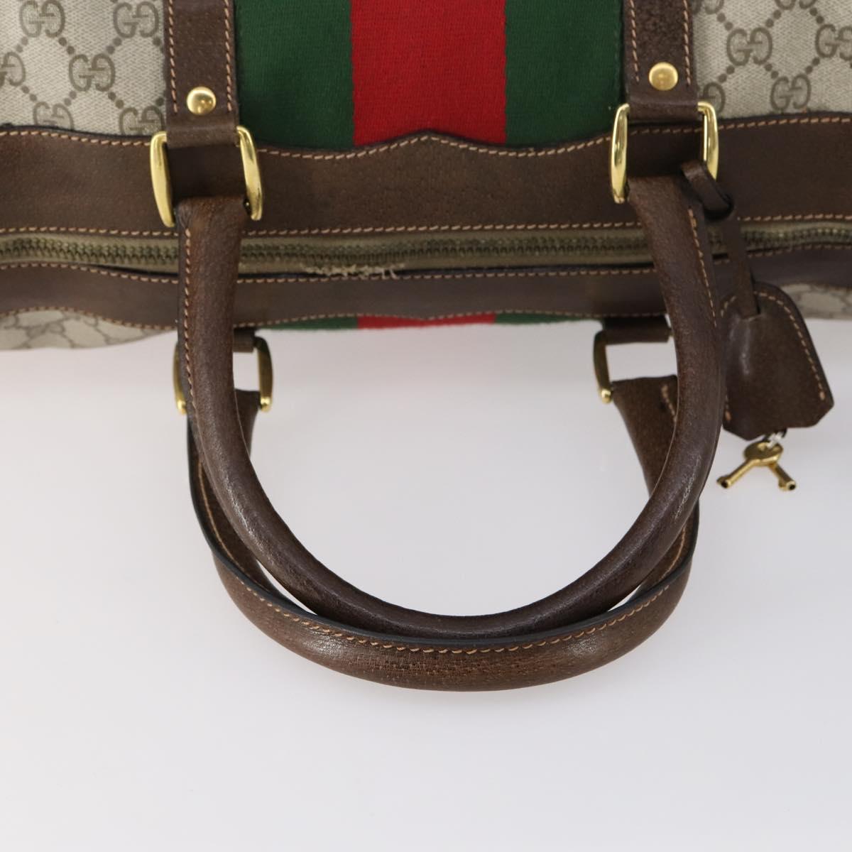 GUCCI GG Supreme Web Sherry Line Boston Bag PVC Beige Gold Auth 152565