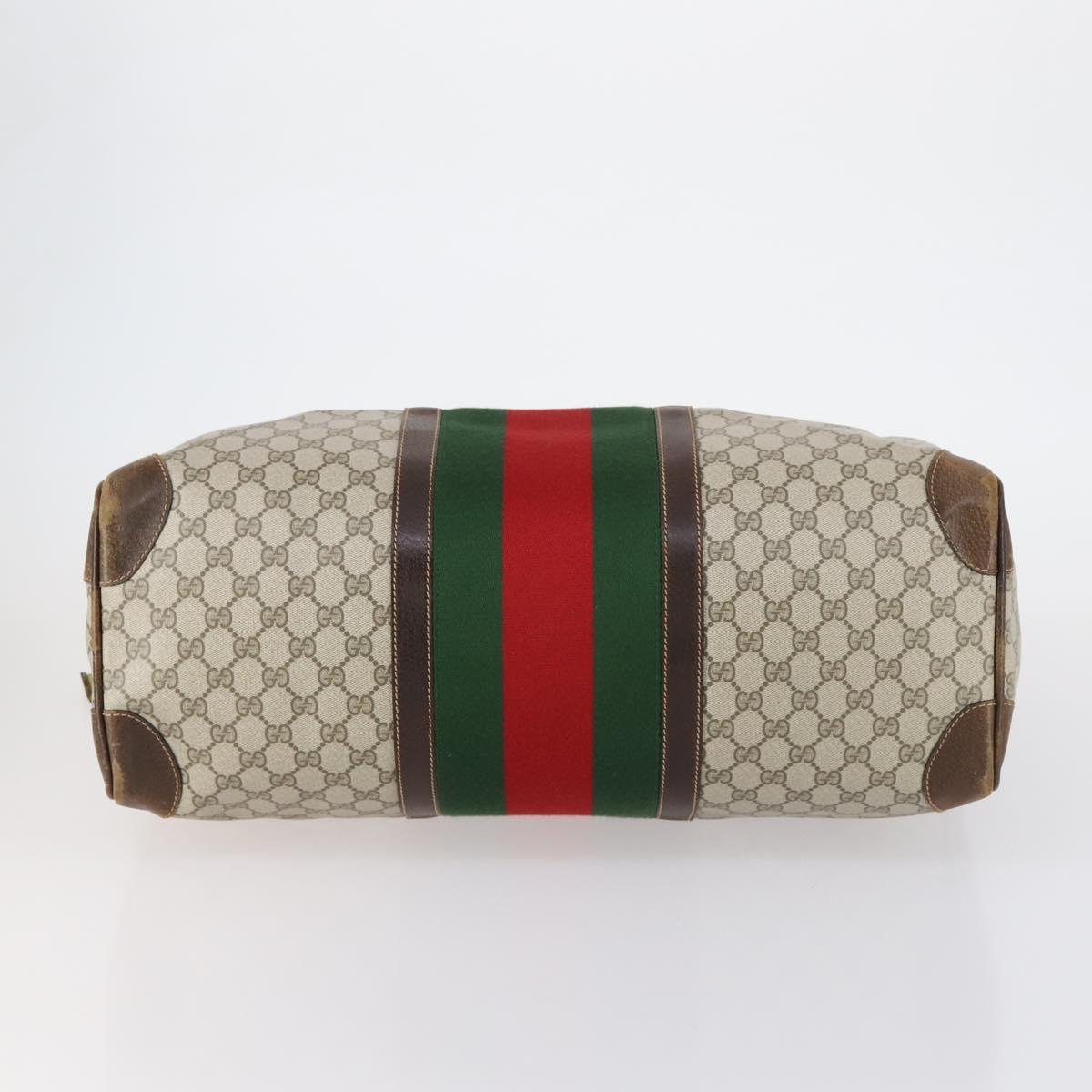 GUCCI GG Supreme Web Sherry Line Boston Bag PVC Beige Gold Auth 152565