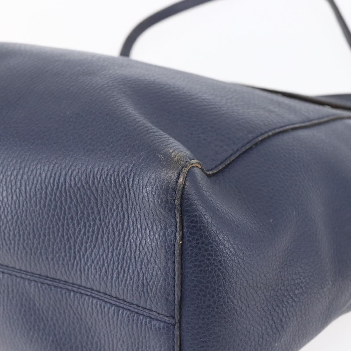 GUCCI Tote Bag Leather Navy Gold 354397 Auth 152574