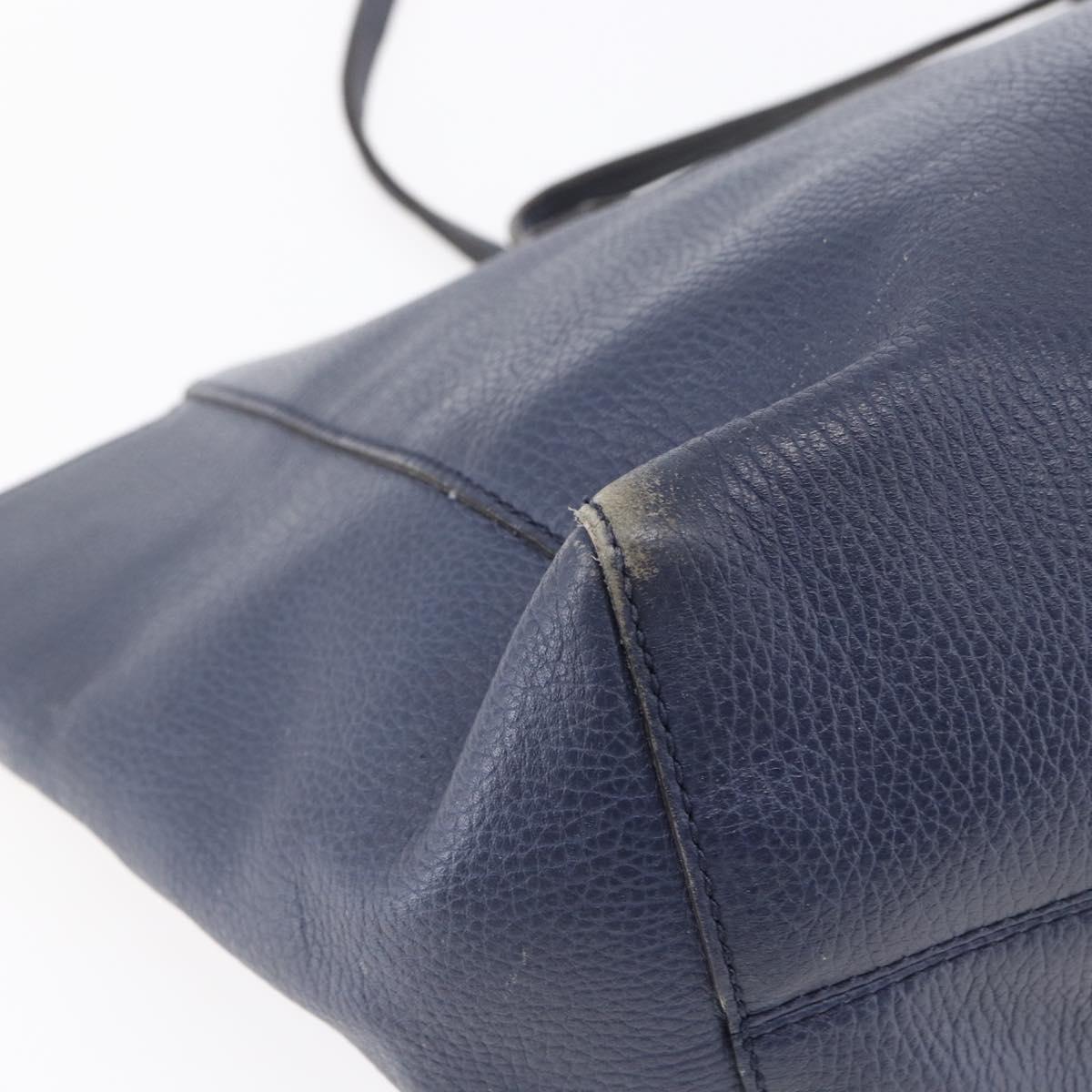 GUCCI Tote Bag Leather Navy Gold 354397 Auth 152574