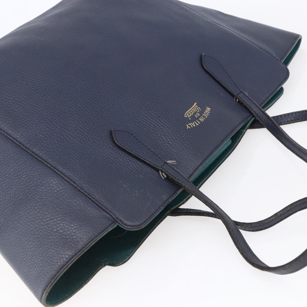 GUCCI Tote Bag Leather Navy Gold 354397 Auth 152574
