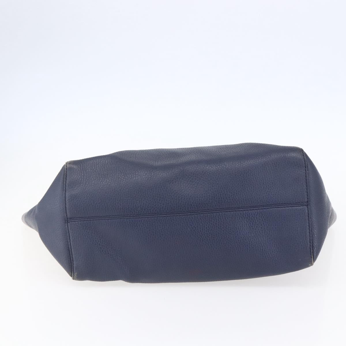 GUCCI Tote Bag Leather Navy Gold 354397 Auth 152574