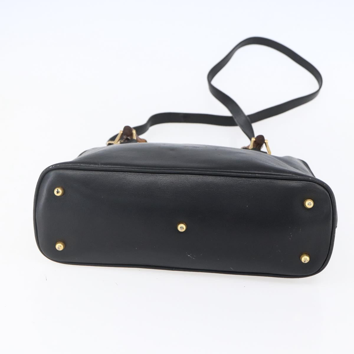 GUCCI Bamboo Hand Bag Leather 2way Black Gold 000 2296 0290 Auth 152576