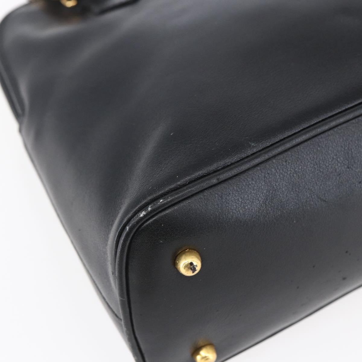 GUCCI Bamboo Hand Bag Leather 2way Black Gold 000 2296 0290 Auth 152576