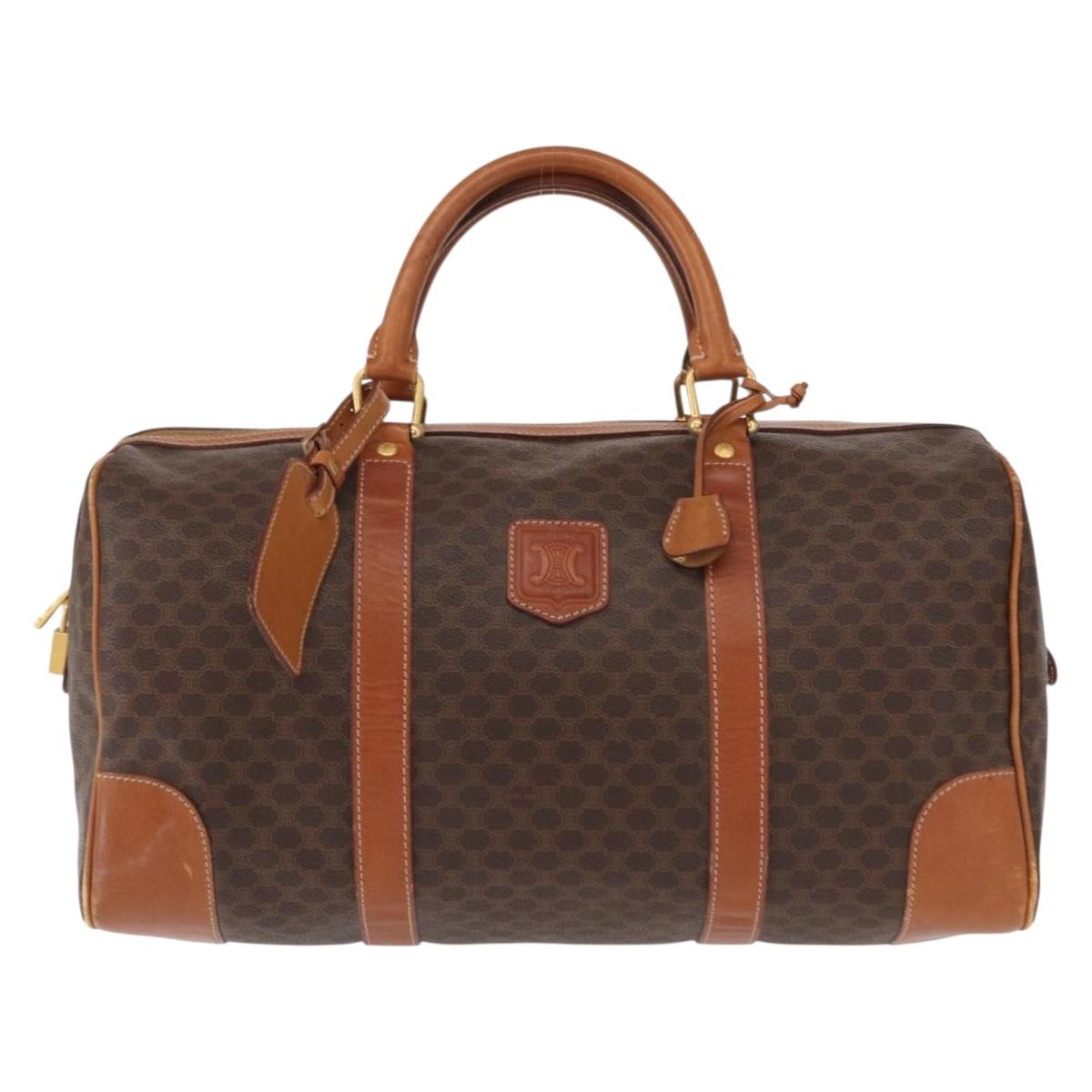 CELINE Macadam Canvas Boston Bag PVC Brown Gold Auth 152577