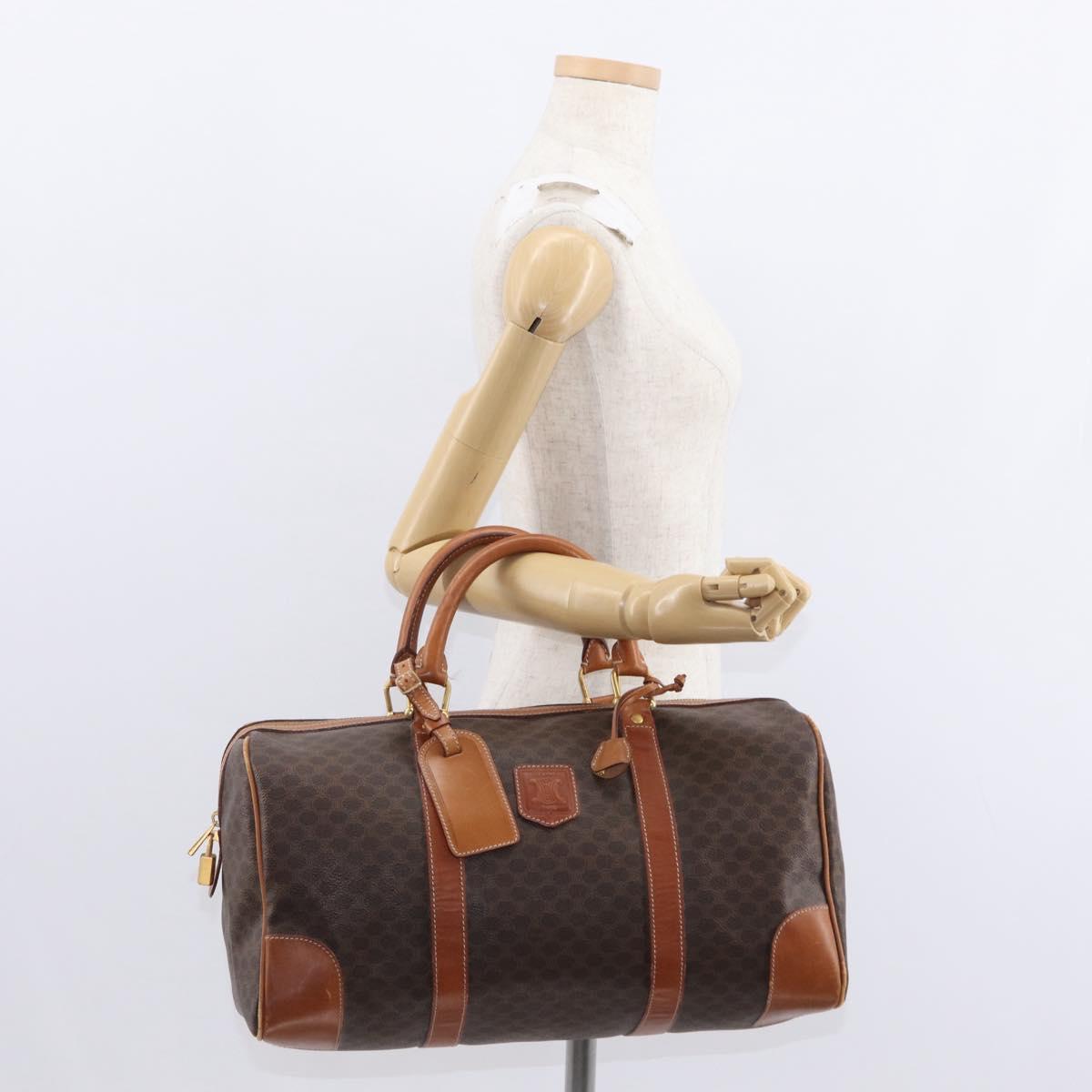 CELINE Macadam Canvas Boston Bag PVC Brown Gold Auth 152577