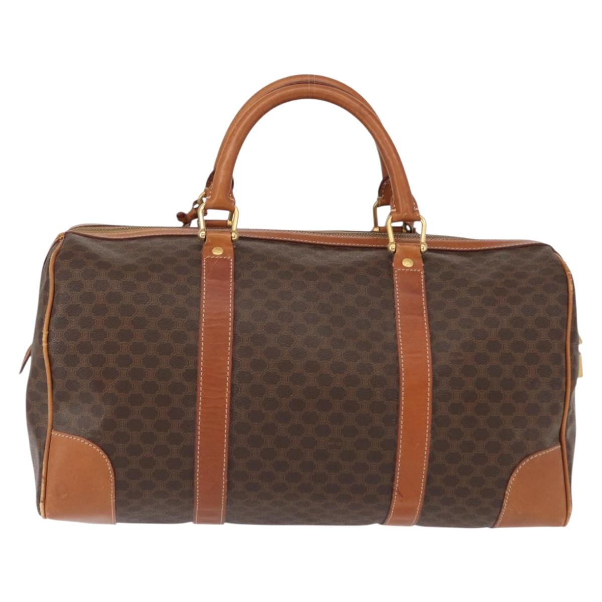 CELINE Macadam Canvas Boston Bag PVC Brown Gold Auth 152577