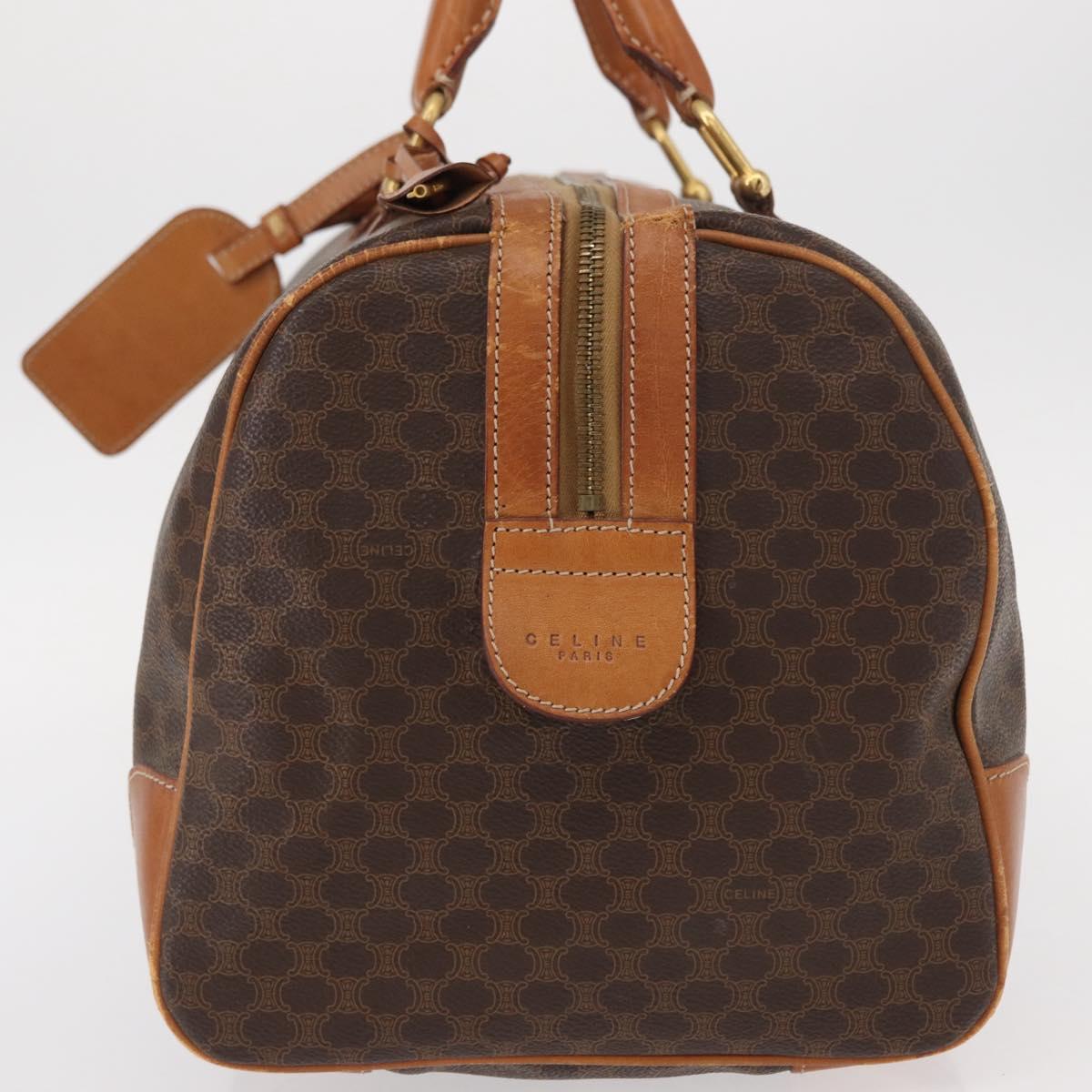 CELINE Macadam Canvas Boston Bag PVC Brown Gold Auth 152577