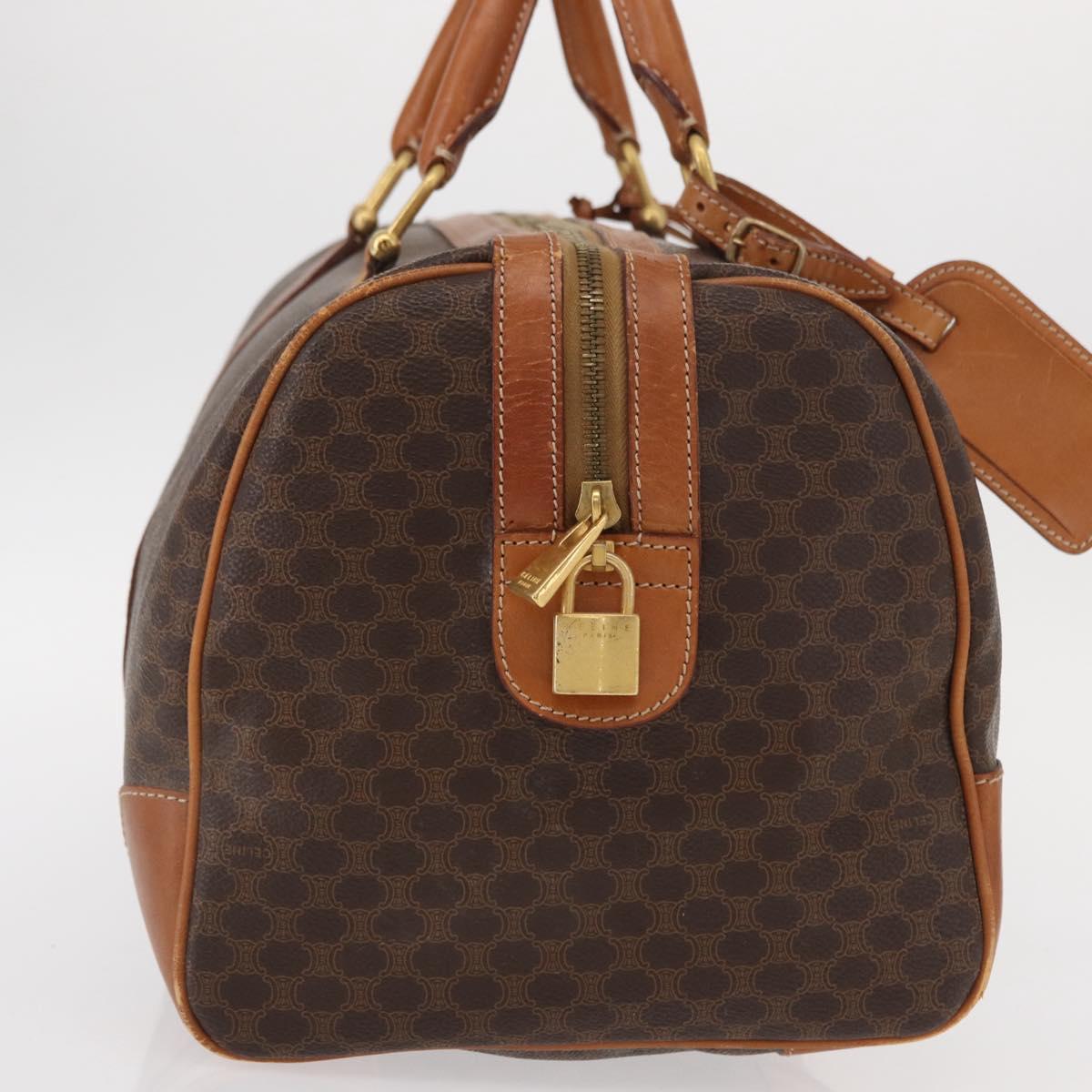 CELINE Macadam Canvas Boston Bag PVC Brown Gold Auth 152577