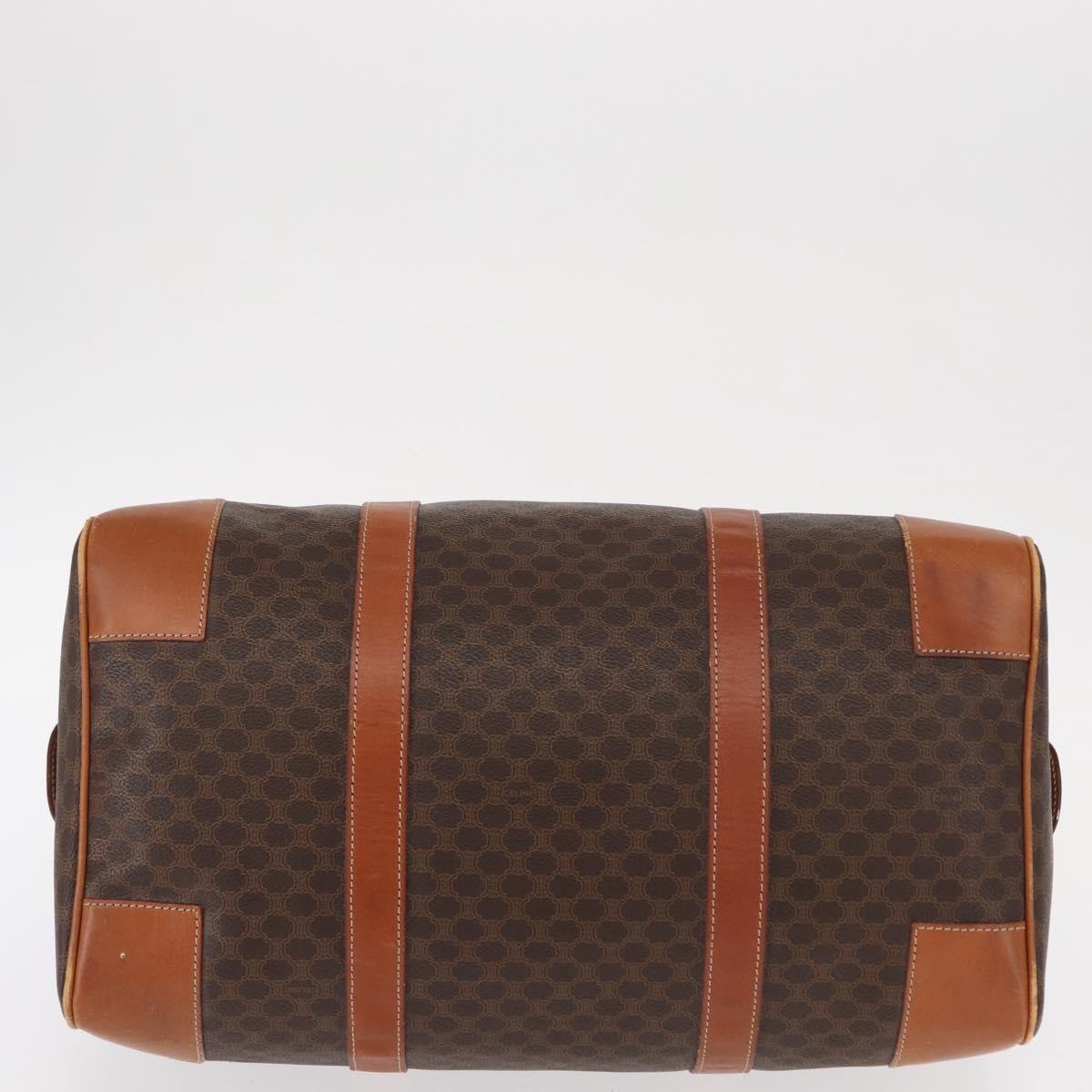 CELINE Macadam Canvas Boston Bag PVC Brown Gold Auth 152577