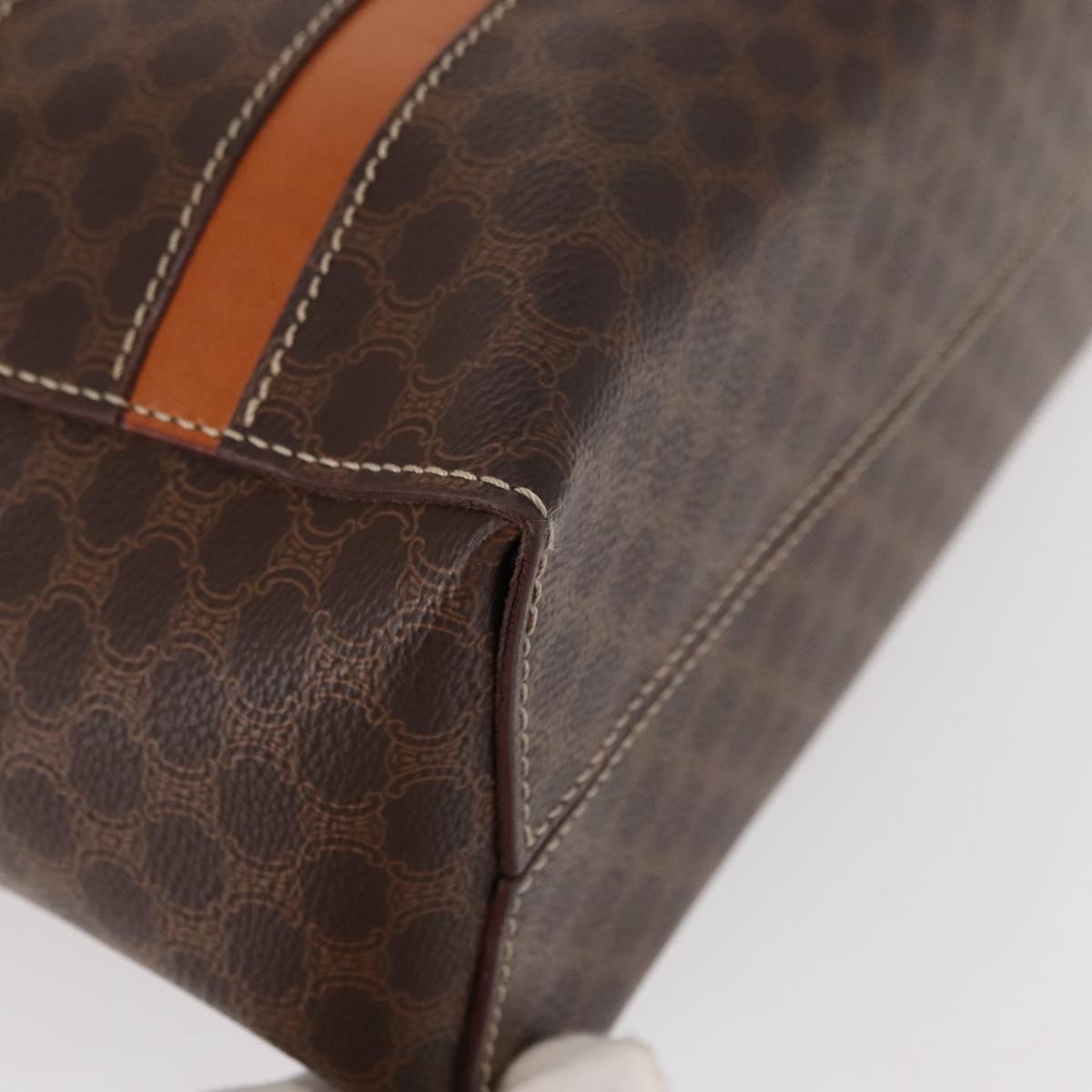 CELINE Macadam Canvas Hand Bag PVC Leather Brown Gold Auth 152578