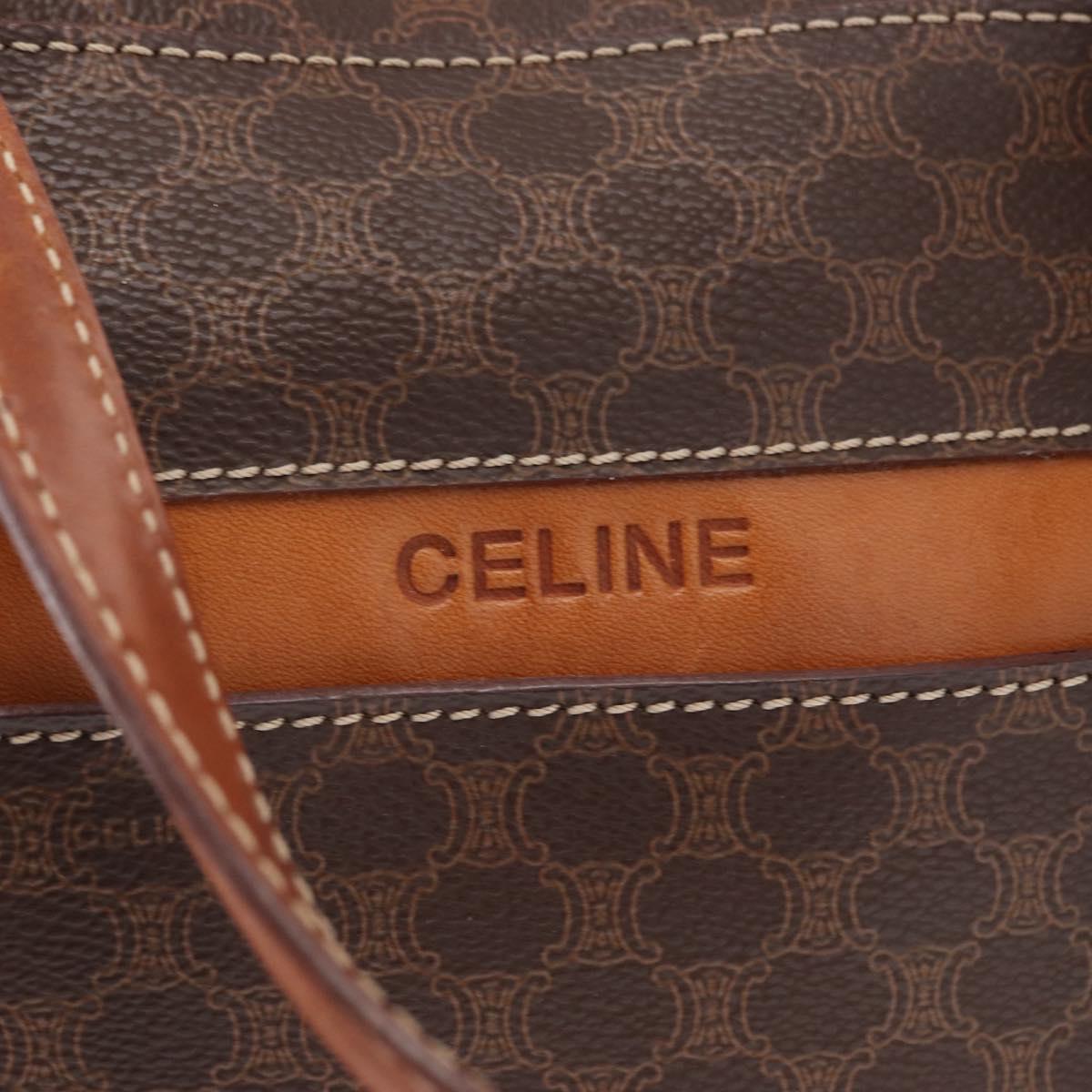 CELINE Macadam Canvas Hand Bag PVC Leather Brown Gold Auth 152578