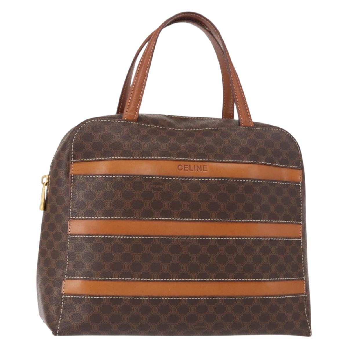 CELINE Macadam Canvas Hand Bag PVC Leather Brown Gold Auth 152578