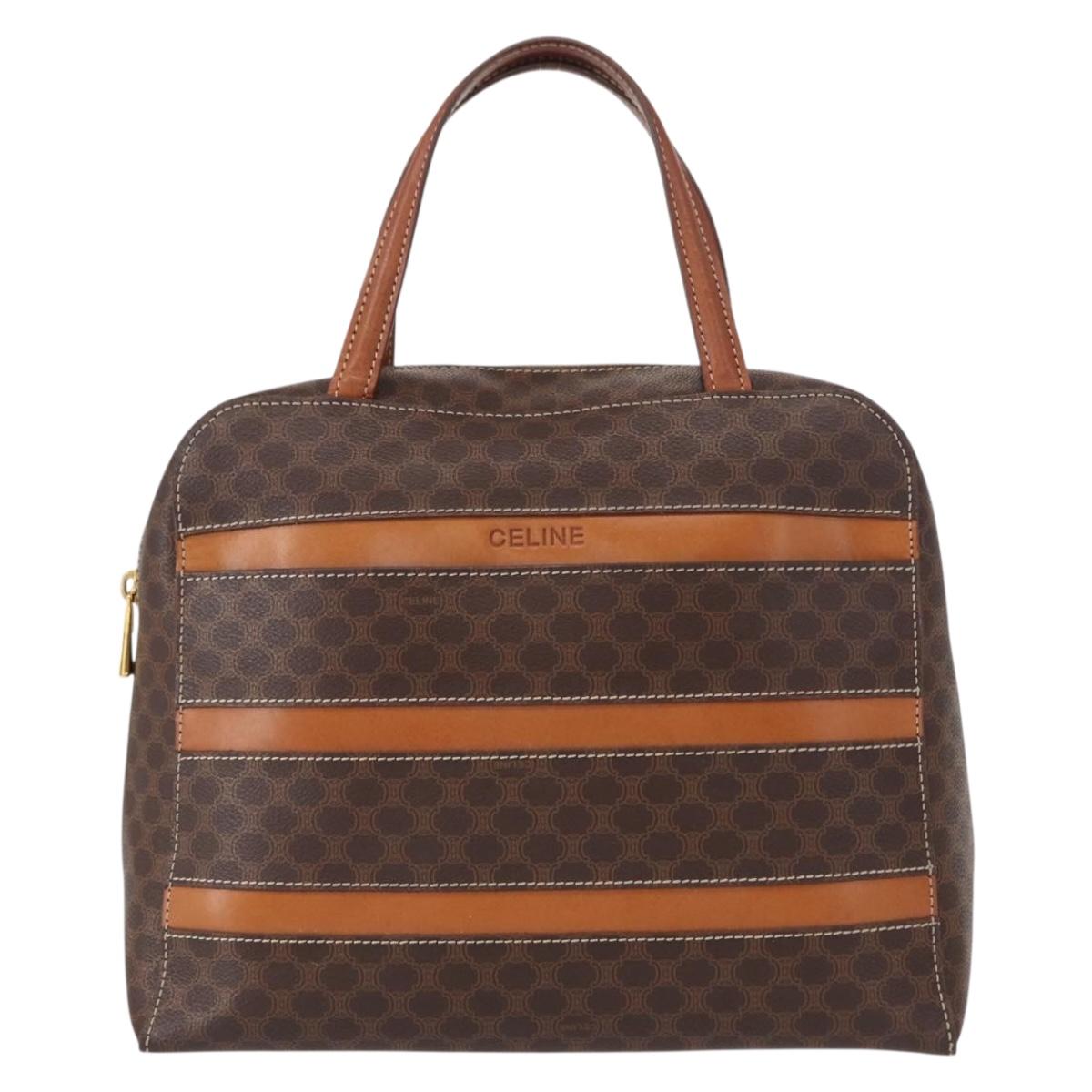 CELINE Macadam Canvas Hand Bag PVC Leather Brown Gold Auth 152578