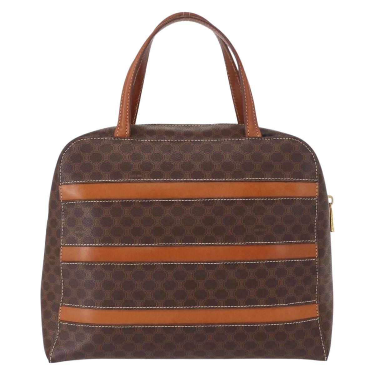 CELINE Macadam Canvas Hand Bag PVC Leather Brown Gold Auth 152578