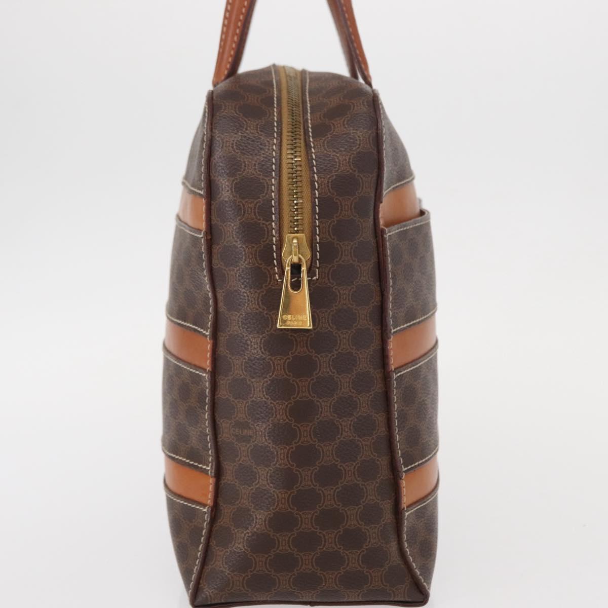 CELINE Macadam Canvas Hand Bag PVC Leather Brown Gold Auth 152578