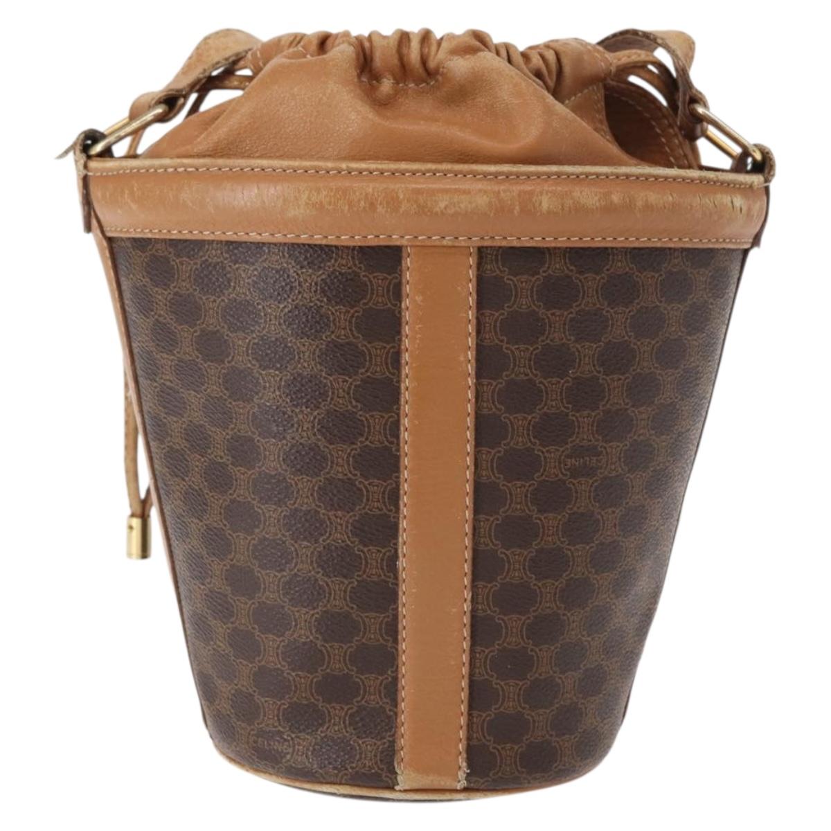 CELINE Macadam Canvas Shoulder Bag PVC Leather Brown Gold Auth 152579