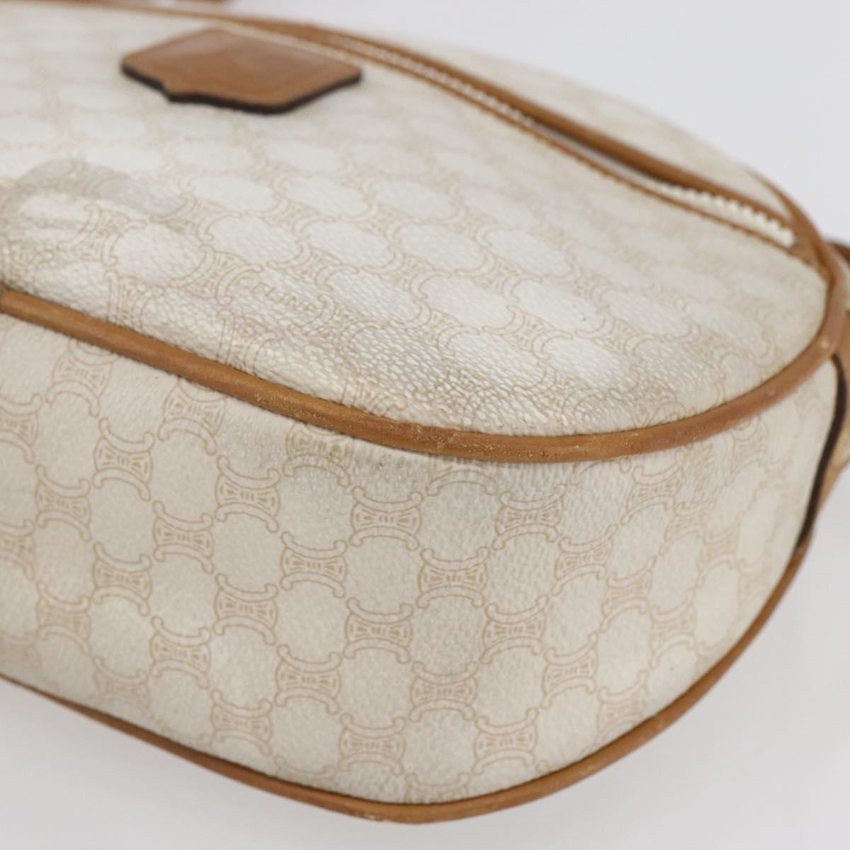 CELINE Macadam Canvas Shoulder Bag PVC Leather White Gold Auth 152580