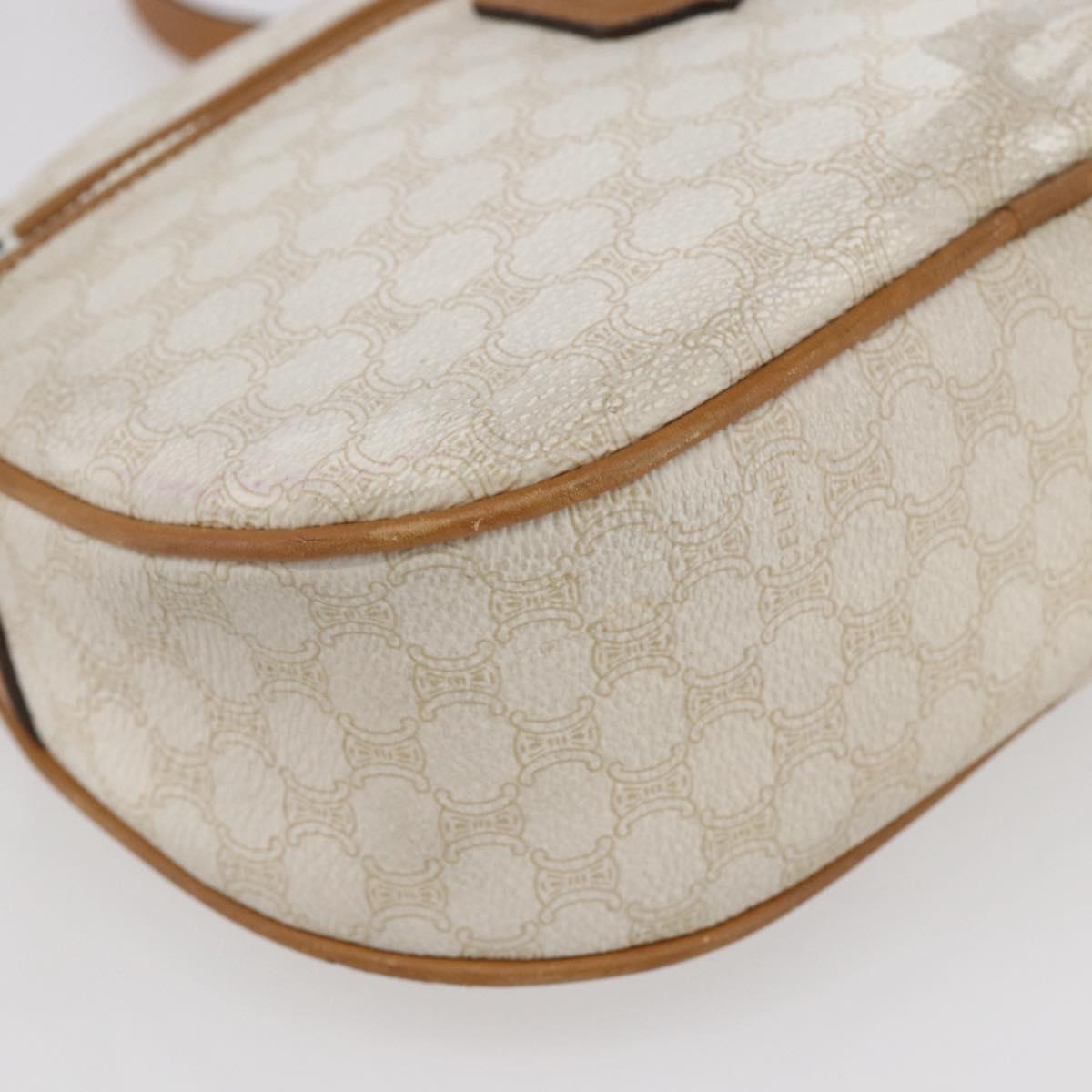 CELINE Macadam Canvas Shoulder Bag PVC Leather White Gold Auth 152580